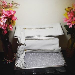 WHITE SNAKESKIN ROMY GOLD BAG/CLUTCH